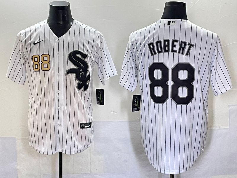 Men 2025 Chicago White Sox 88 Robert White Stripe Game Nike MLB Jersey style 7039